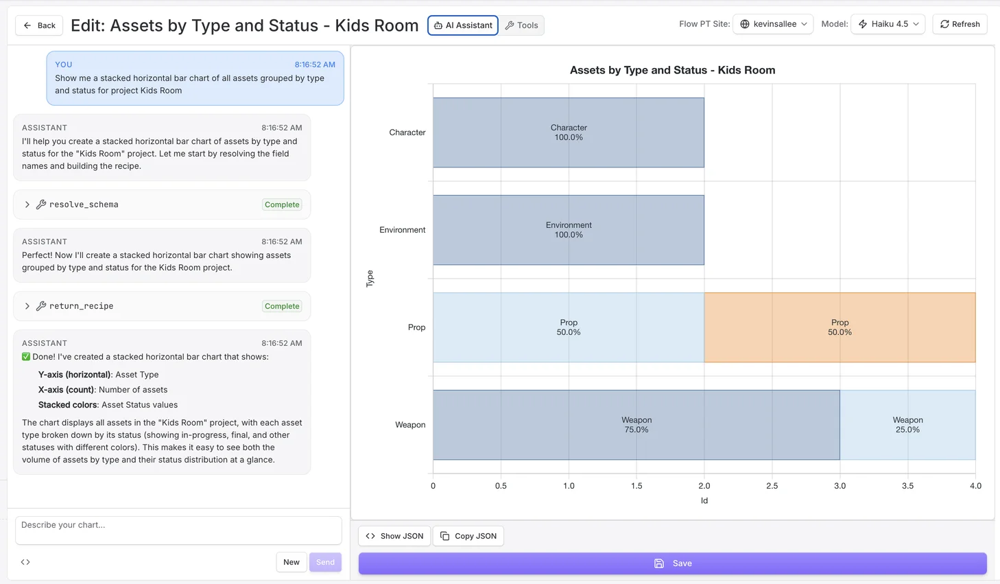 AI chat interface building a chart